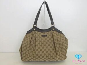 Gucci Tote Bag GG Canvas Leather Brown Handbag